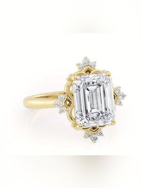 Gold Emerald-Cut CZ Halo Ring
